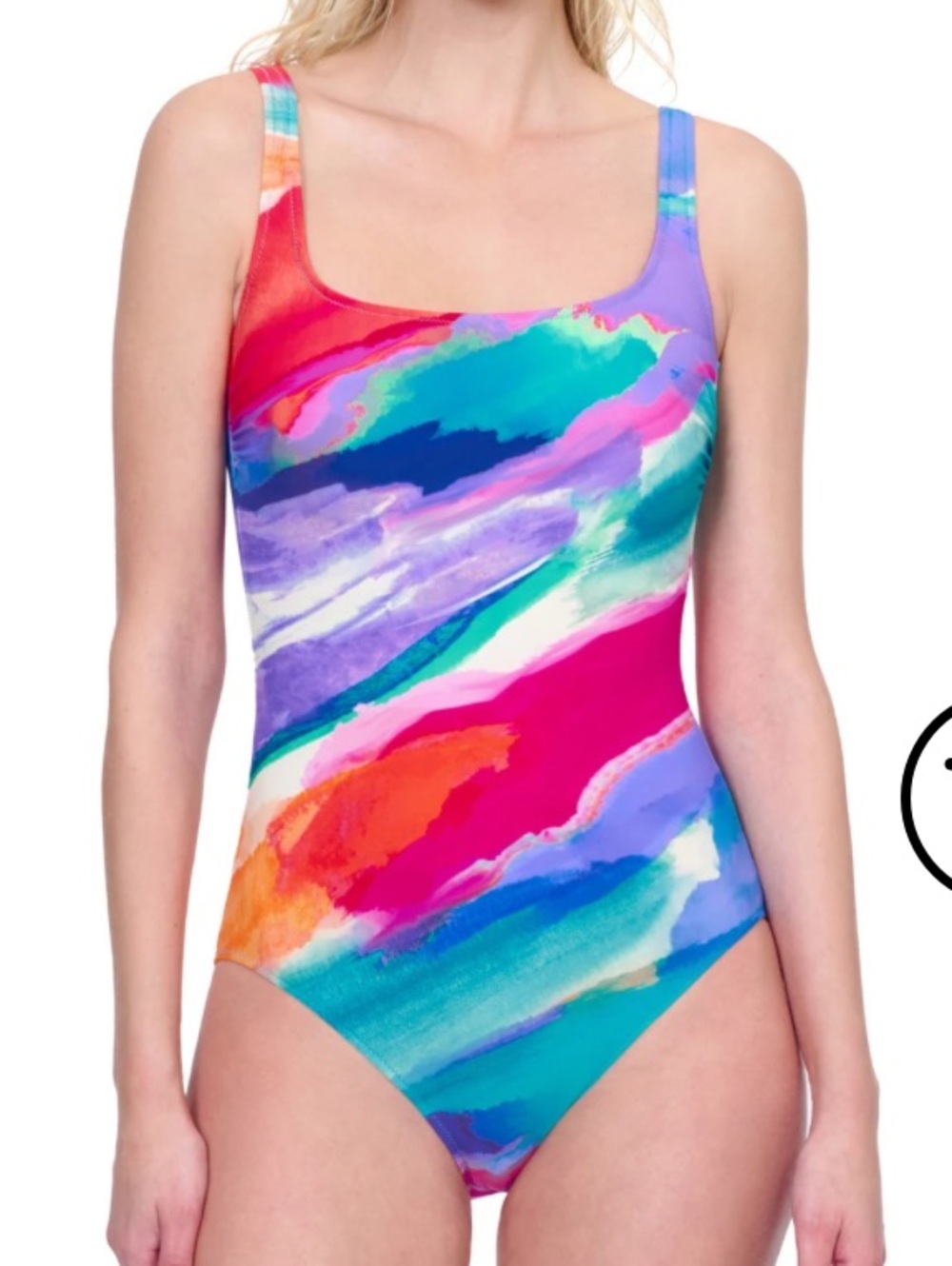 Gottex one piece swimsuit watercolor pink orange blue aqua purple size 10 NWT